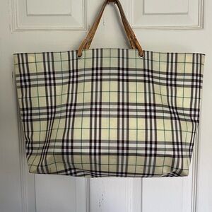 Elegant Checkered Tote with Tan Handles